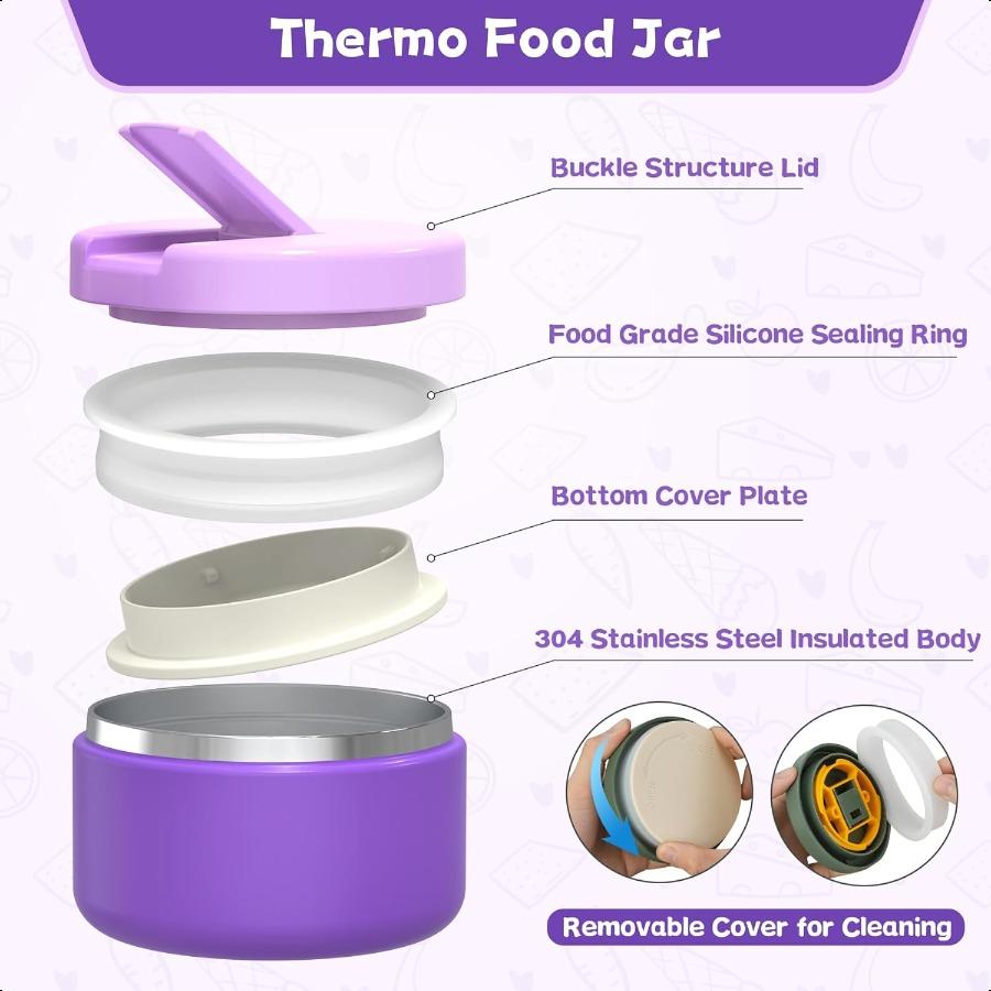 Bento Lunch Box with 8oz Soup Thermo Leakproof Lunch Food Containers with 4 Compartment Insulated Hot Food Jar with Lunch Bag f