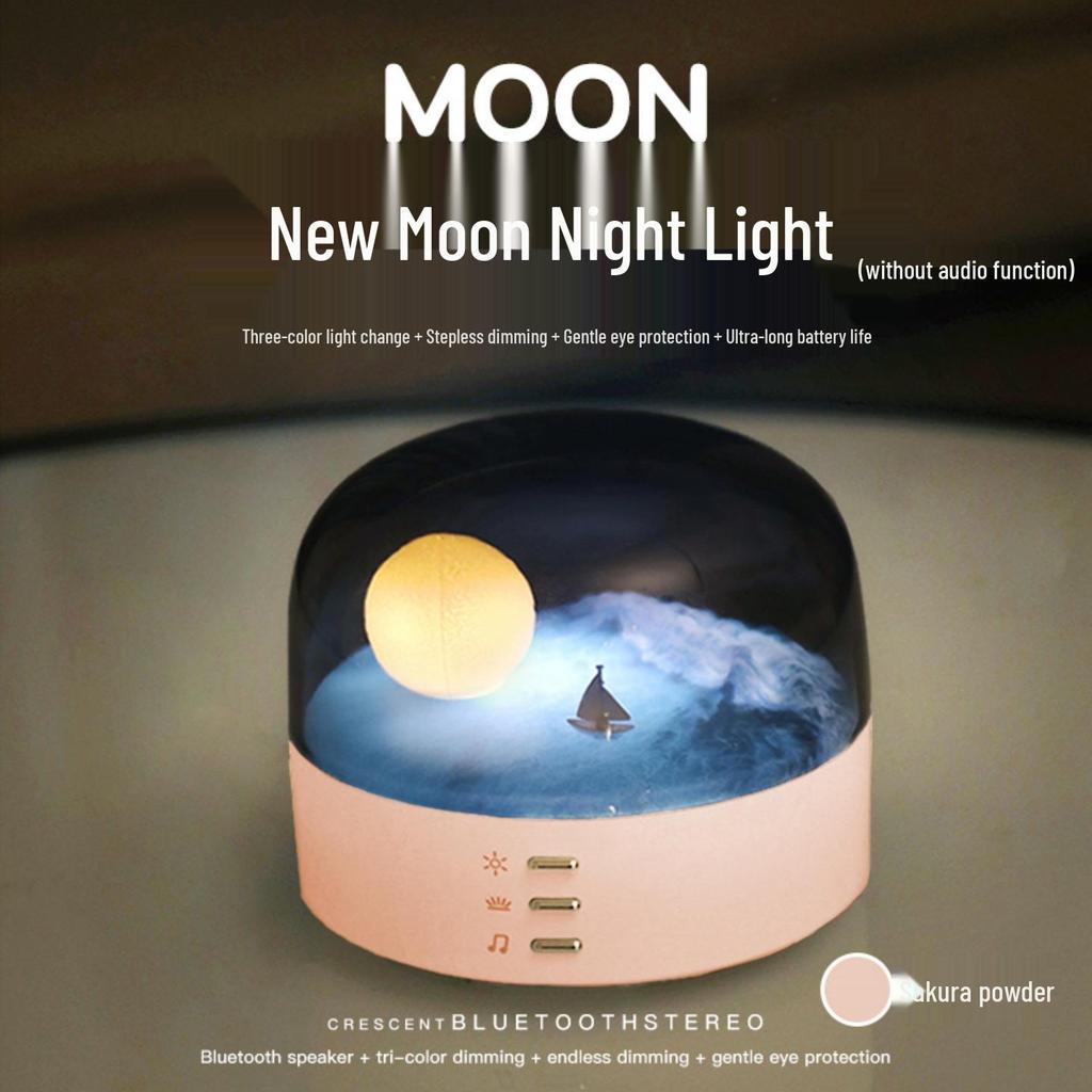Creative Crescent Bluetooth Speaker and Rechargeable Eye-Friendly Bedside Night Light with Stepless Dimming.
