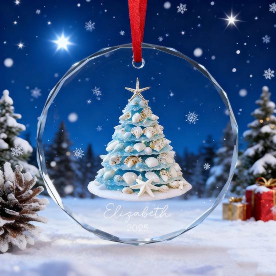 Sea Glass Christmas Ornaments Handcrafted Coastal Xmas Tree Ornament with Starfish Seashell Decor for Sea Lovers Holiday Party Decor