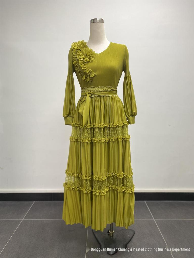 Miyake Plus Size Women's Pleated Lace-Trim Dress - African, European, American Fashion Casual Style