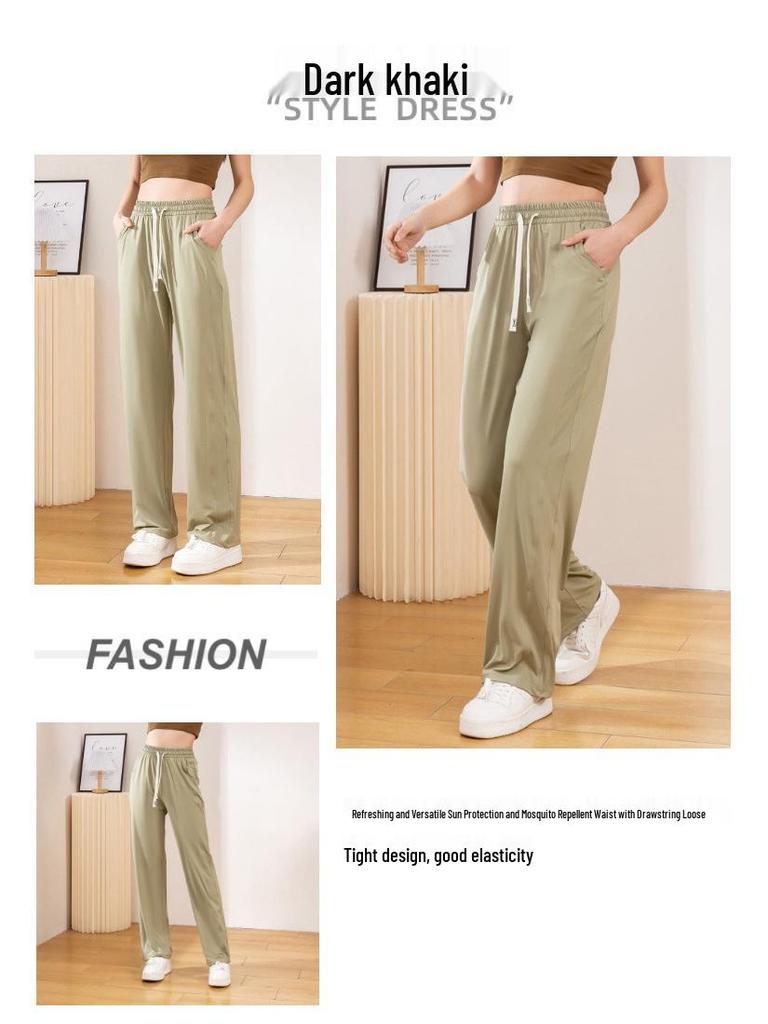 Ice Silk Women's Wide-Leg Quick-Dry Summer Pants - Sun-Protection, Lightweight, Trendy, Petite Fit