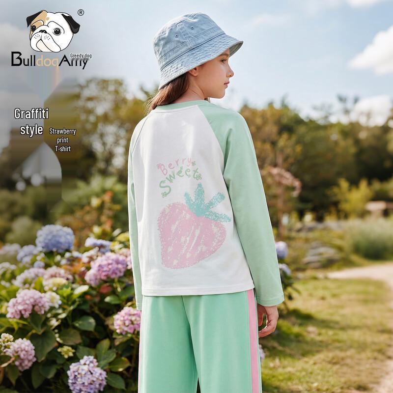 CHANZUIGOU Girls  Matcha Strawberry Print Long-Sleeve Top 130 cm