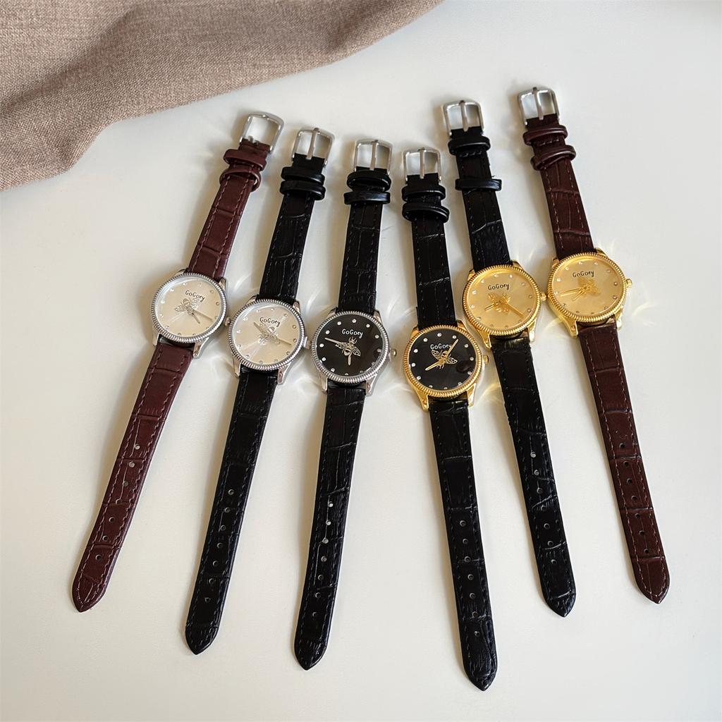 Ancient European Trend High-End Sense Retro Couple Watch Little Bee Pointer Niche Belt Watch Women'S