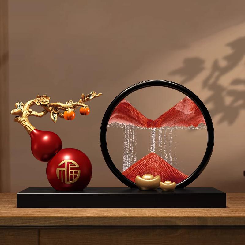 Hand Painted Calabash Ornament,Creative Lucky Gourd Decor for Office Desk Blessing,Chinese Feng Shui Art Craft for Shelf Display