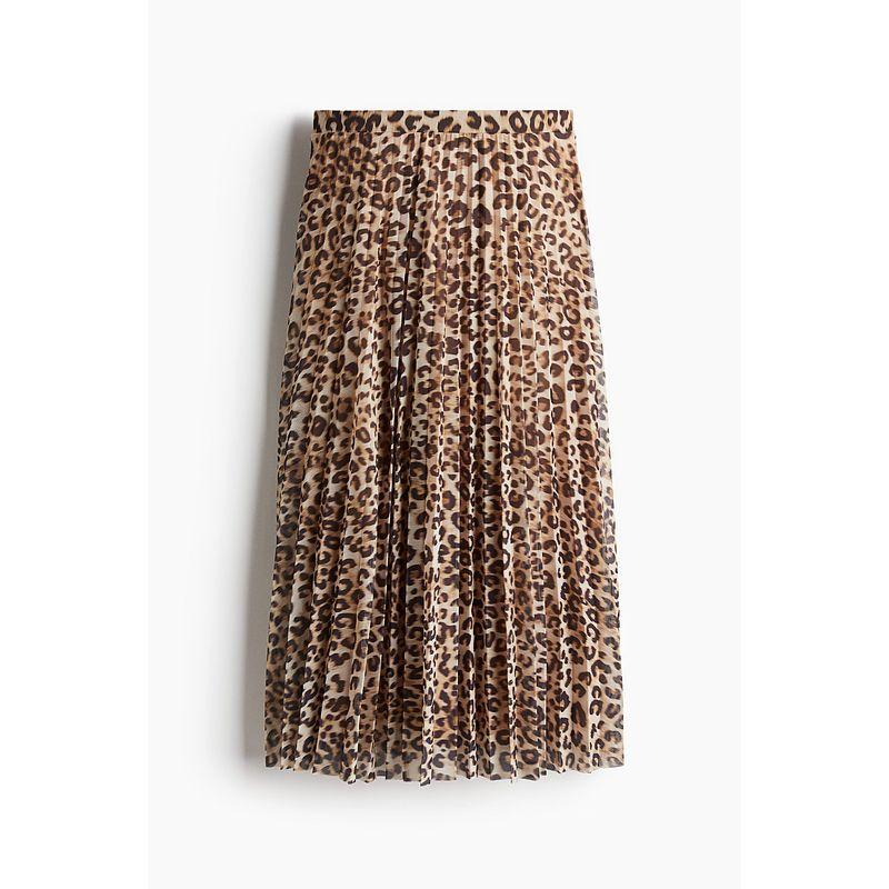 

HM Fall Women s Clothing Fashion Casual Casual Pleated Mesh Skirt 1280772 Beige/Leopard print 155/64(XS)
