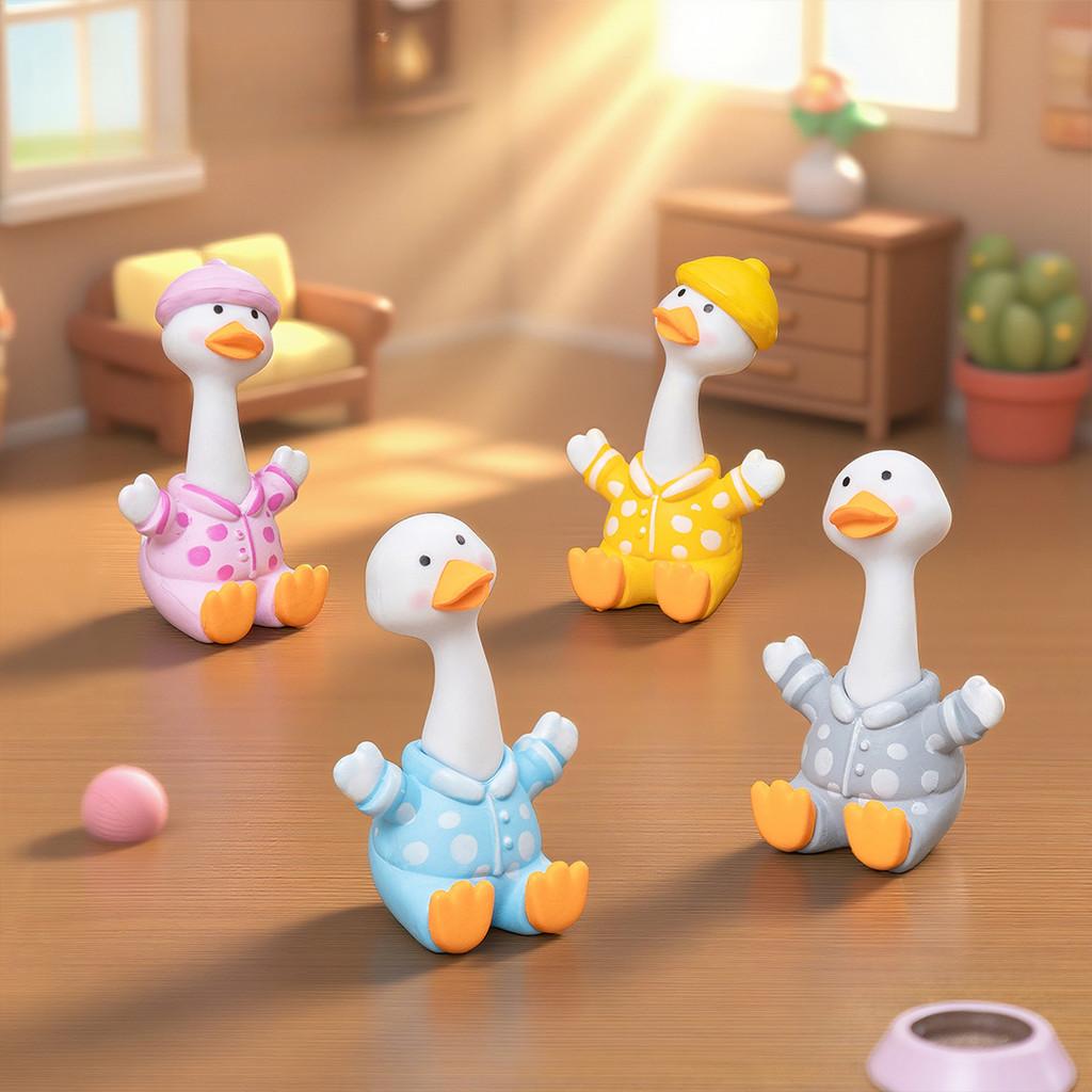 4Pcs/set Cartoon Shake Duck Animal Miniatures Resin Ornaments Fairy Garden Decoration Moss Terrarium Micro Landscape