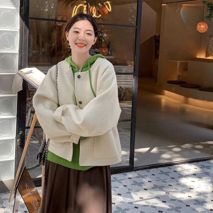 Korean-Style Petite Women's Short Wool Coat - Trendy Autumn/Winter Fragrance Style