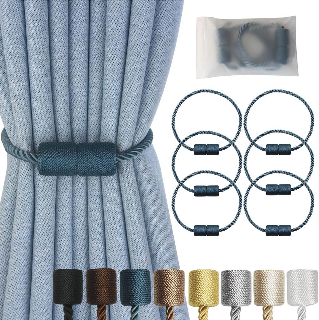 Magnetic Curtain Tiebacks 2 Pack Black Curtain Rope Tieback Curtain Holders for Drapes Modern Tie Backs Decorative Curtain Holdbacks