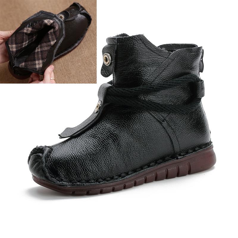 

Johnature/короткие сапоги из натуральной кожи на мягкой подошве, однотонная теплая удобная хлопковая обувь в стиле ретро 40 чёрный