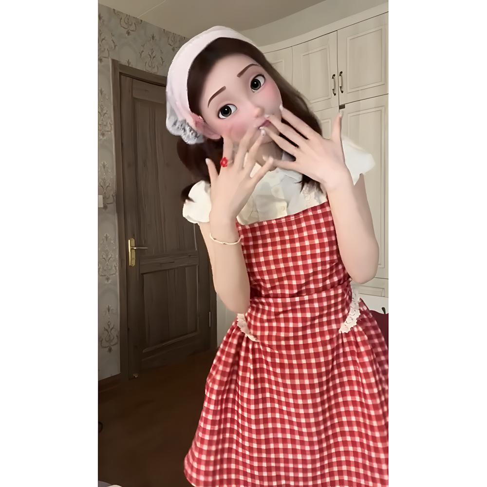 

Платье-сарафан в клетку красного цвета в стиле колледжа, двухпредметное, с коротким подолом, женское, летняя мода, новинка XL- (recommended 110-60kg)