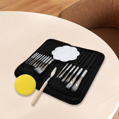 15Pcs Painting Brushes Kit Paint Brush Set with Storage Bag Flat and Round Sponge Modern for Acrylic