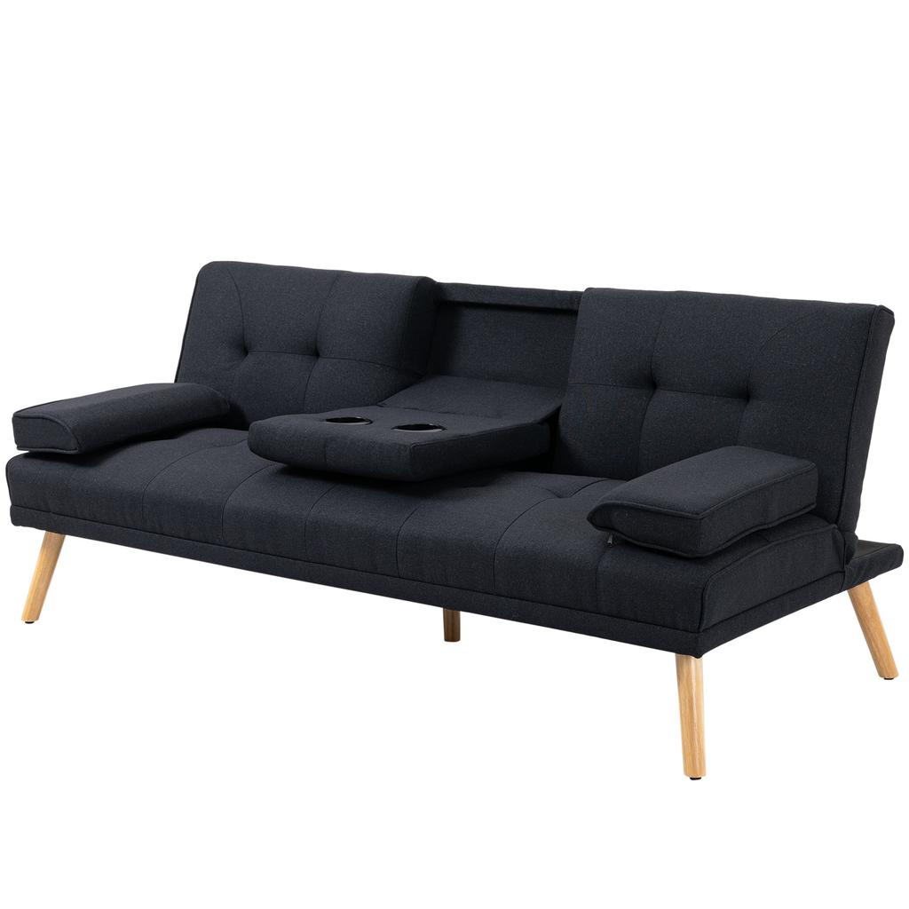 Sofa Bed, Guest Bed, Adjustable Backrest, Foldable Table, 181x77x78 cm, Black