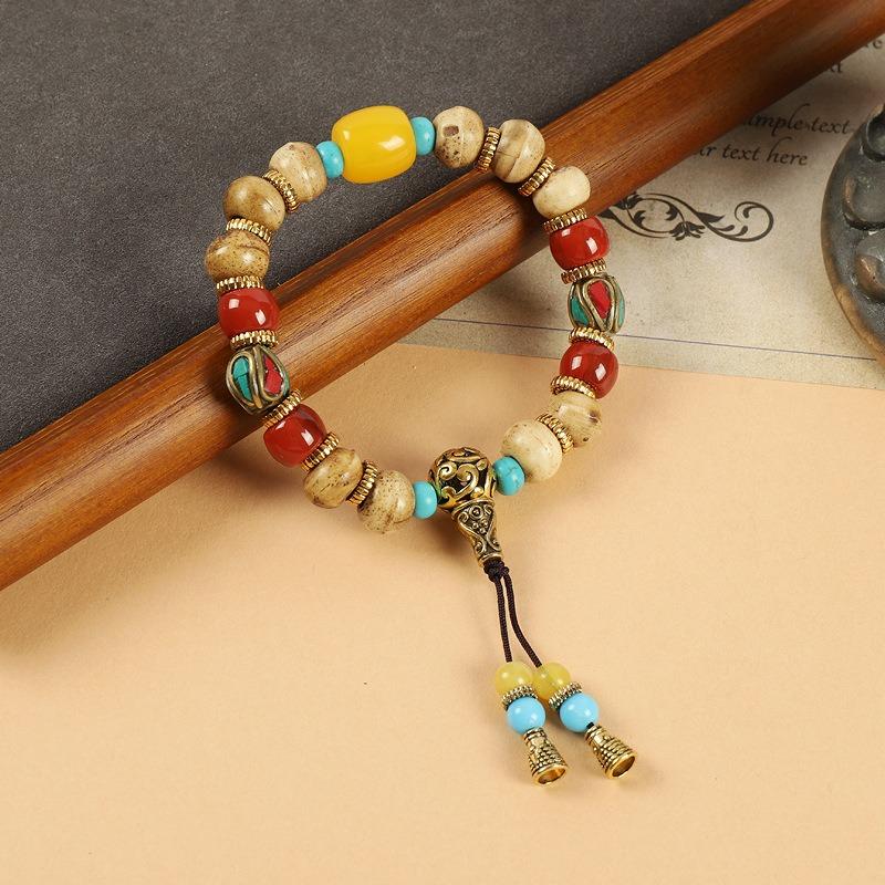 Xizang Nepal Yak Bone Bracelet Tibetan Turquoise Buddha Beads Men's and Women's Retro Tibetan Exotic Wind Bracelet