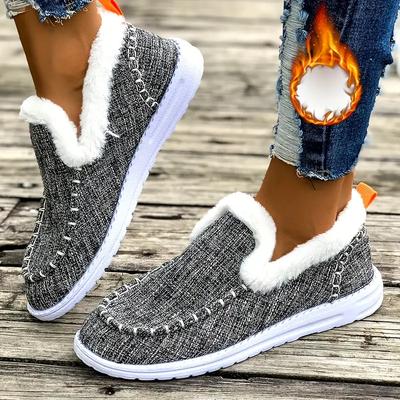 Mocassini da donna invernali comodi slip-on con bordo in finta pelliccia peluche - Scarpe casual blu caldo, suola in EVA, design a punta rotonda, scarpe casual invernali