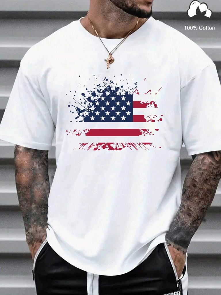 Distressed American Flag TShirt 100 Cotton ONeck Short Sleeve Summer Casual Unisexs Tshirt Streetwear