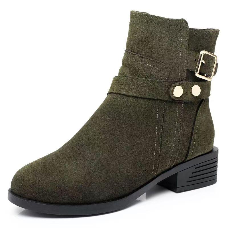 Fashion Scrub Chunky Heel Booties Women's Mid-heel Soft Sole Autumn and Winter Foreign Style Korean Small Ankle Boots