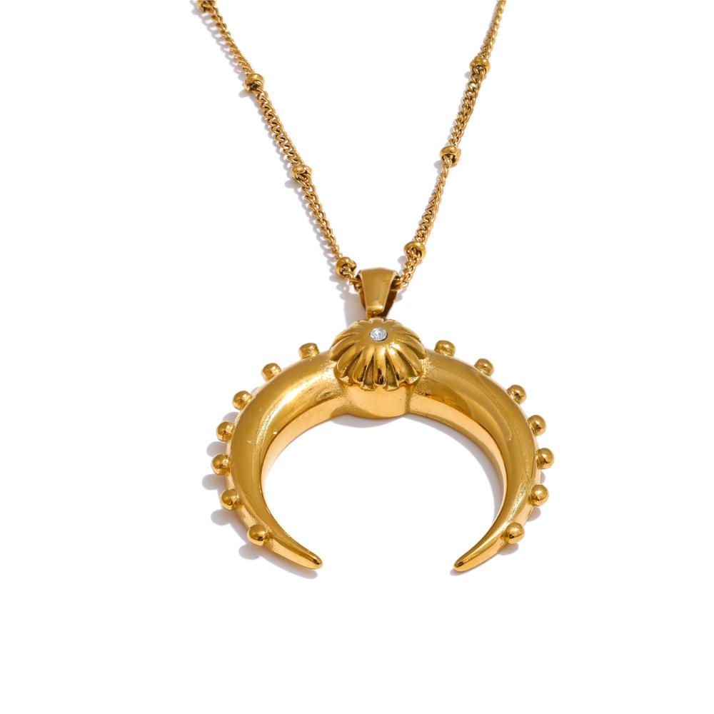 

Yhpup 50+7CM Fashion Stainless Steel Metal Moon Charm Pendant Necklace 18K Gold Color Plated Waterproof Collar Jewelry Gift