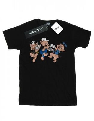 Camiseta feminina/senhora três porquinhos se divertindo de algodão namorado