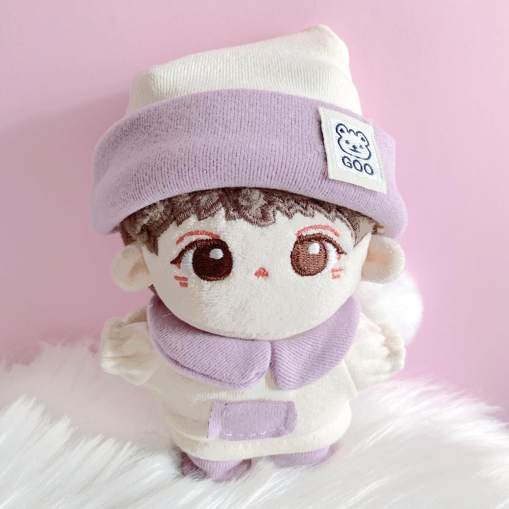Purple Pajama Set and for 10cm Plush Kigurumi Otaku Doll Kpopdoll Costume (Hat, Dress, Shoes) Doll, Accessories, Activities, Mascot, [Used]