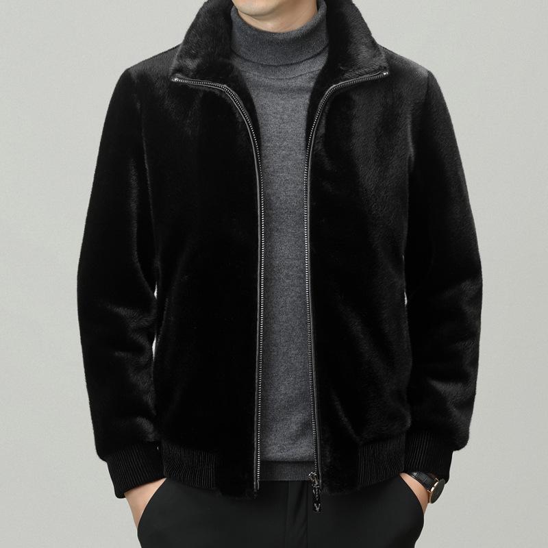 Men s Winter 2025 Sable Wool Jacket: Middle-aged Short Loose Lapel Coat 4XL чёрный