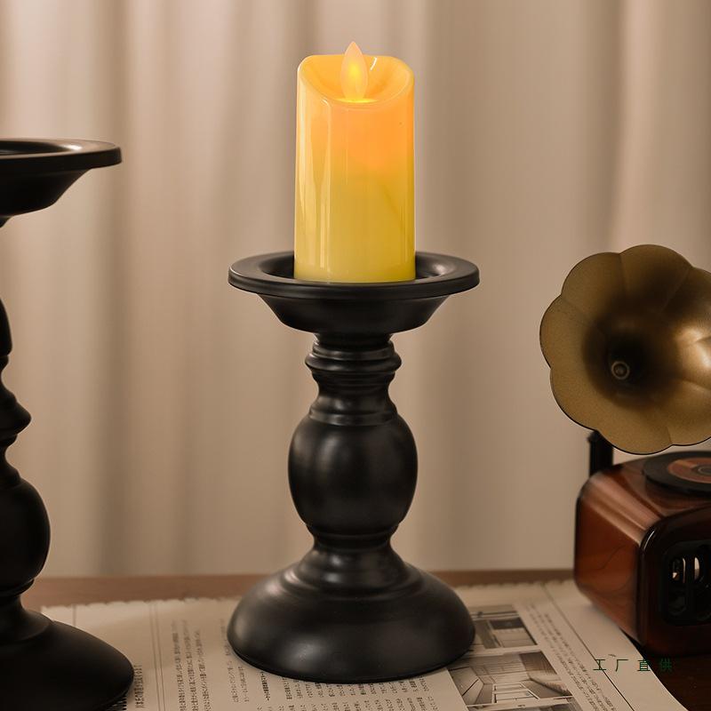 Black Roman Column Candlestick Ornament for Bedroom Table Decor