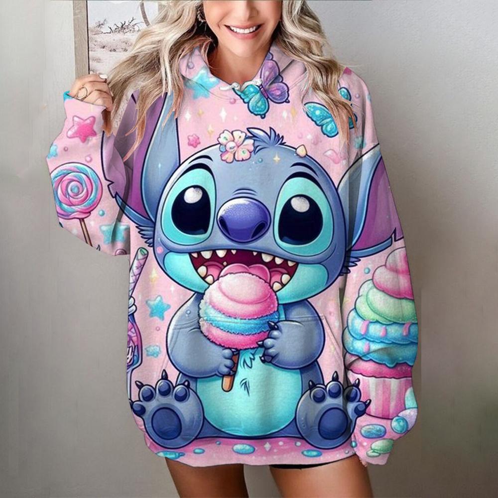 Miniso 2025 Mikiny s 3D potiskem Stitch pro ženy, roztomilý kreslený potisk, dámské módní mikiny s dlouhým rukávem, pouliční styl, podzim/zima, nové pulovry