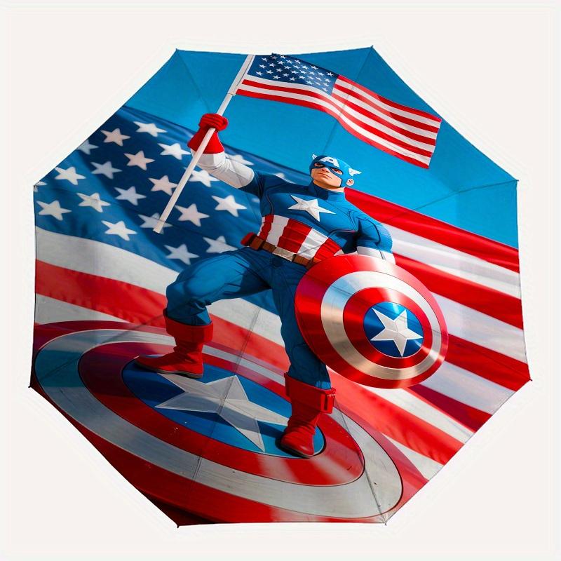 Captain America, Shield Automatic Opening and Closing Umbrella, Compact Travel Umbrella, Lightweight and Portable, Suitable for Beach Commut