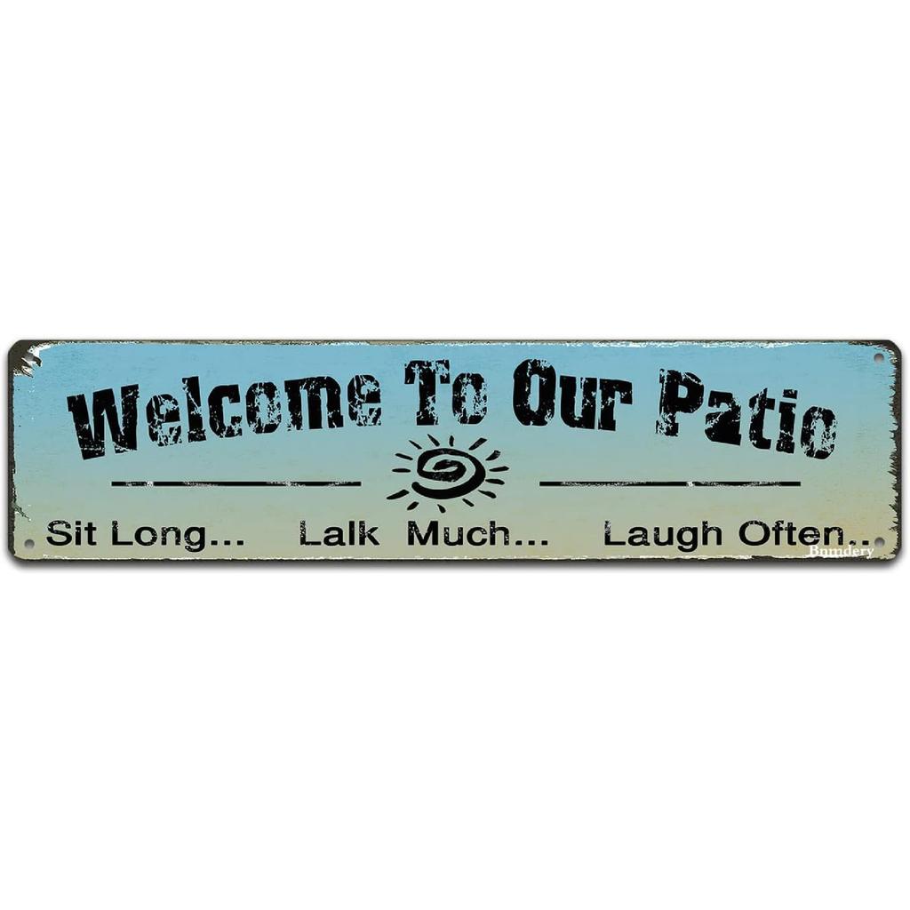 Vintage Tin Sign Welcome To Our Patio Art Sign Rustic Decor Retro Sign Home Kitchen Bedroom Bar Cafe Club Cave Wall Decor Metal Sign 16x4 Inch
