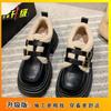 British style platform small leather shoes women's new autumn thick heel versatile skirt velvet Korean version cotton shoes