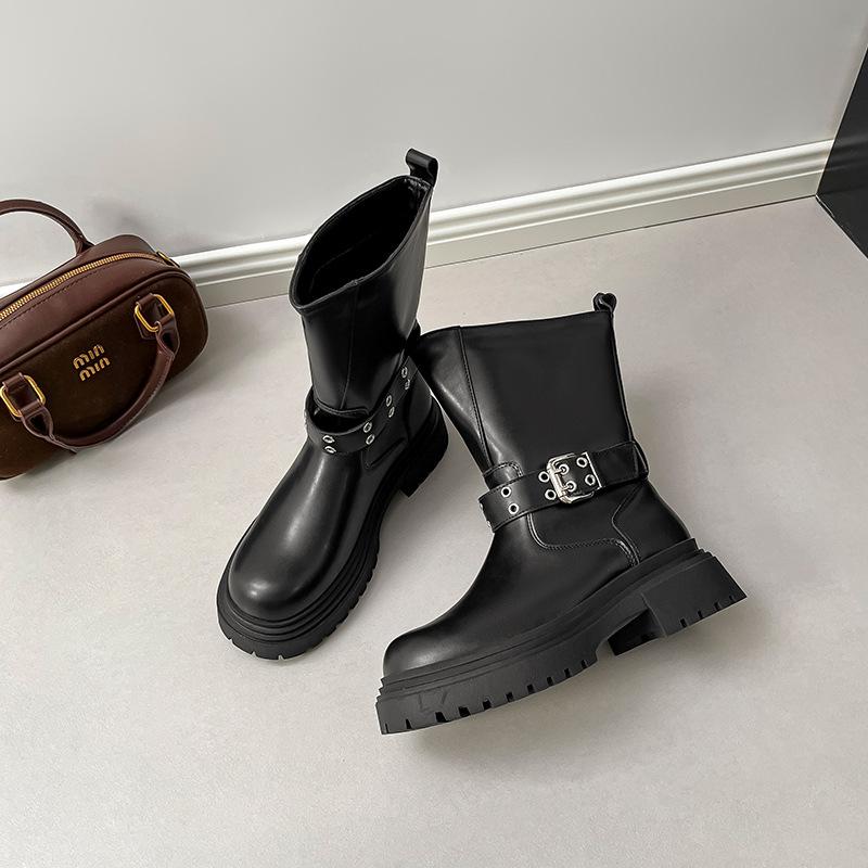 

Retro platform heightening British style Martin boots women s 2025 new thick heel Maillard brown short boots women s knight boots 40 чорний