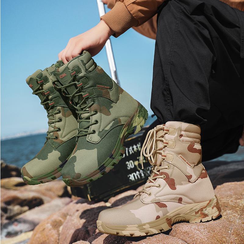 Men Hiking Shoes High-top Comfortable Combat Boots Men Outdoor Thick-soled Laced Anti-slip Casual Men's Shoes