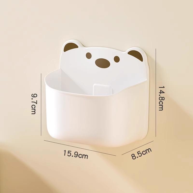 Wall-Mounted Blue Cartoon Bear Storage Box for Kitchen Essentials