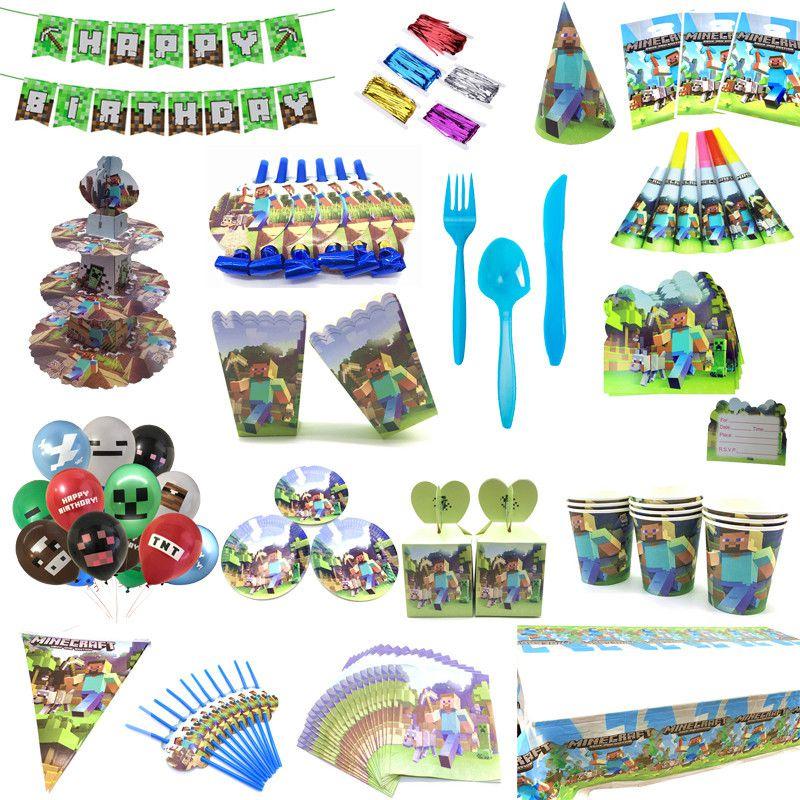 Shower Baby Minecraft Birthday Party Supplies Decoration Tableware Disposable