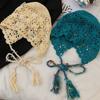 Hand Crocheted Openwork Floral Tassel Beanie Hat Women Lightweight Breathable Knit Cap