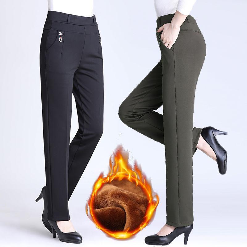 Nuovi Pantaloni da Donna Autunno Inverno Aggiungono Velluto Pantaloni Mom Vita Alta Elastica Pantaloni Casual da Donna Dritti Larghi