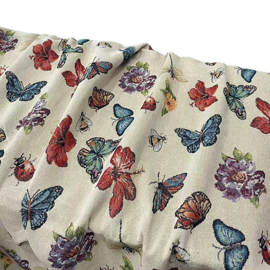 Pastoral Jacquard Color Weave Fabric: Insect & Butterfly Design for Clothing, Tablecloths, Bags, Handbags, and Sofas.