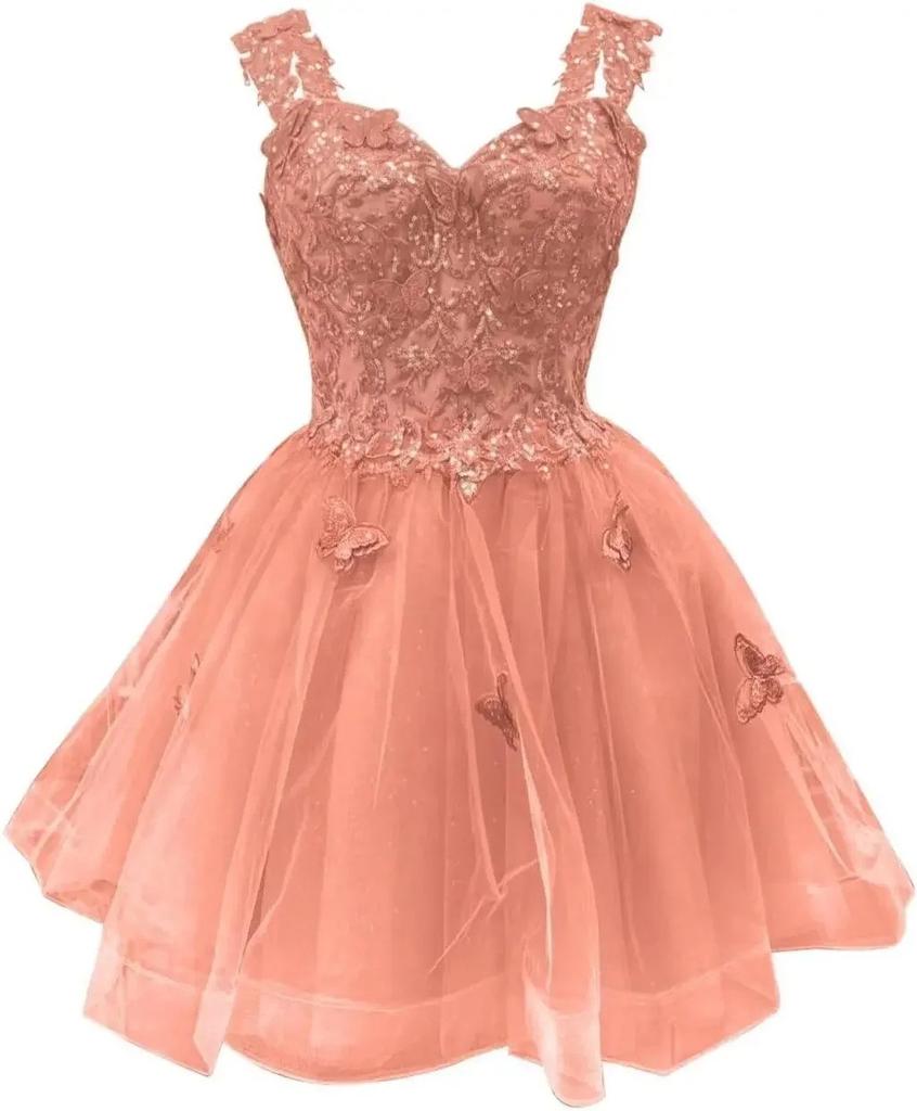Shiny Tulle Prom Dress Teen Dress 1D Butterfly Short Dress Homecoming Dress Graduation Dress