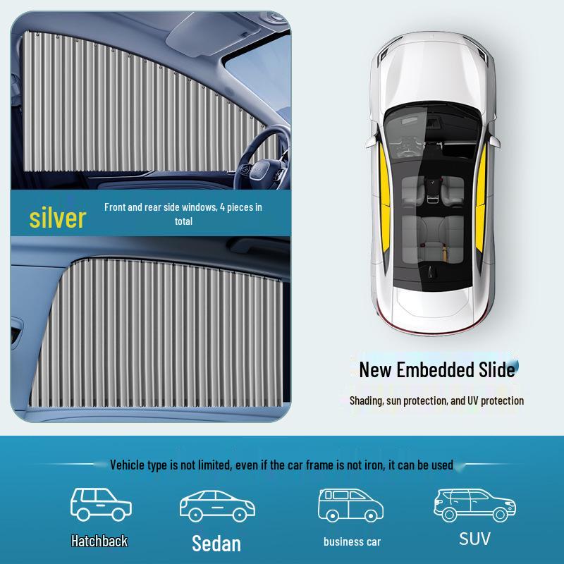 Automatic Retractable Car Sunshade Curtain with Embedded Blackout Privacy and Magnetic Track for Side Windows