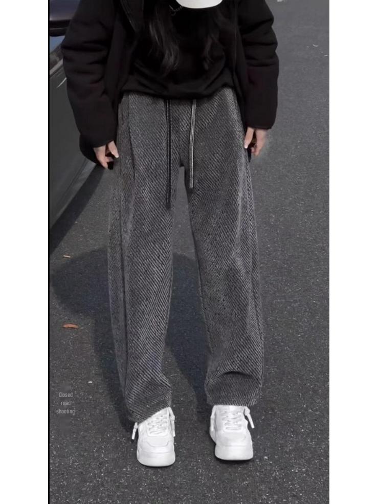 Unisex Spring/Autumn Thickened Striped Wide-Leg Sweatpants