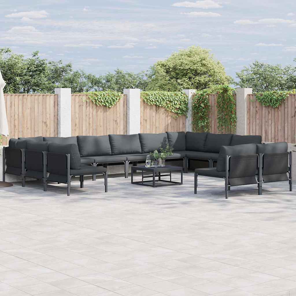 Garden Sofa Set with Cushions 12 Pcs Black Steel