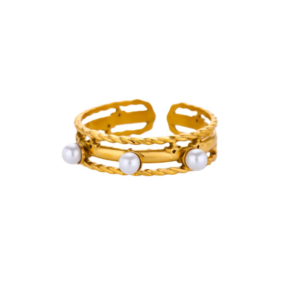 Geometric Multi-layered Pearls Rings For WomenStainless Steel Stackable Asymmetric Ring Wedding Christmas Jewelry Gift