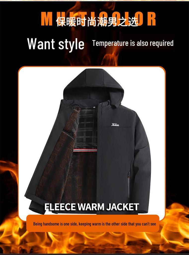 Men's Cotton Jacket with Detachable Hood for Autumn/Winter - High-Grade Casual Wear for Middle-Aged and Elderly