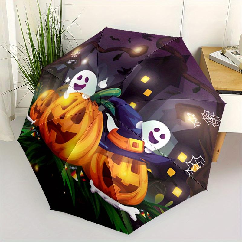 

1pc Happy Ghosts and Pumpkins Halloween Durable Cartoon Folding Umbrella, Portable 3-Fold Compact Umbrella for Men and Women, Suitable for Travel
