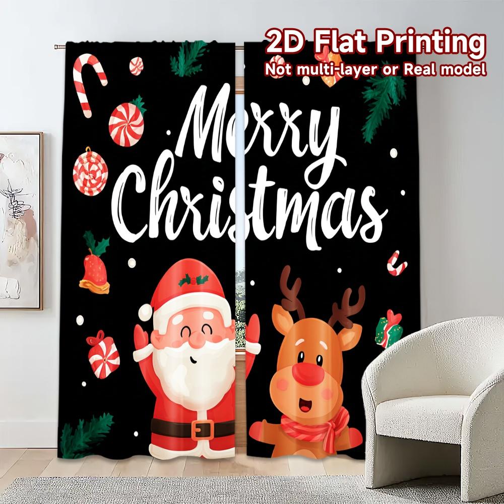 Flat Printing Jit Curtains Without Rod Festive Cheer Chic Drapes Durable Polyester Fabric Set Of 2 Made