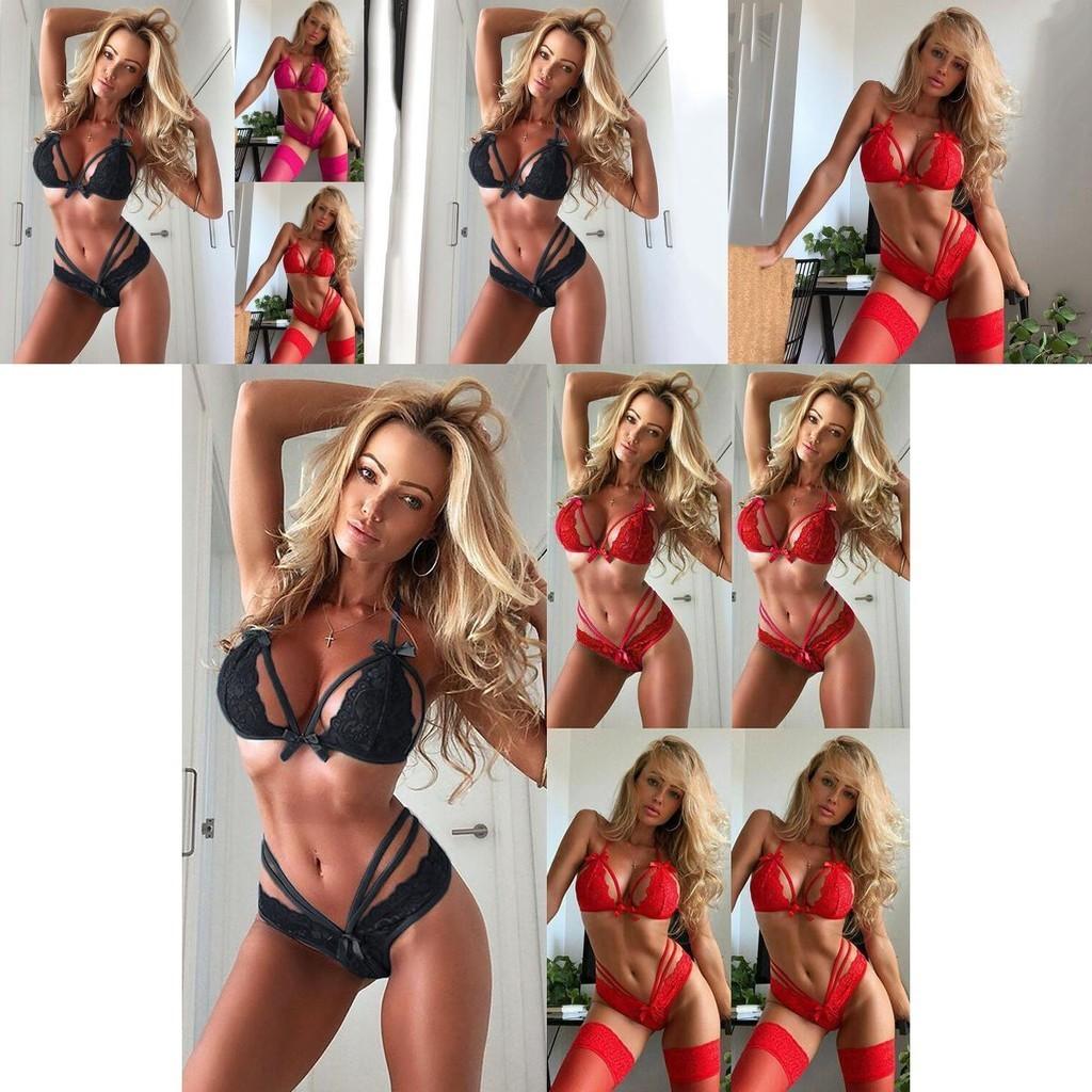 Elegant Women Sexy Lingerie Nightwear Dress Babydoll G-string Lace Bra Set For Romantic Evenings