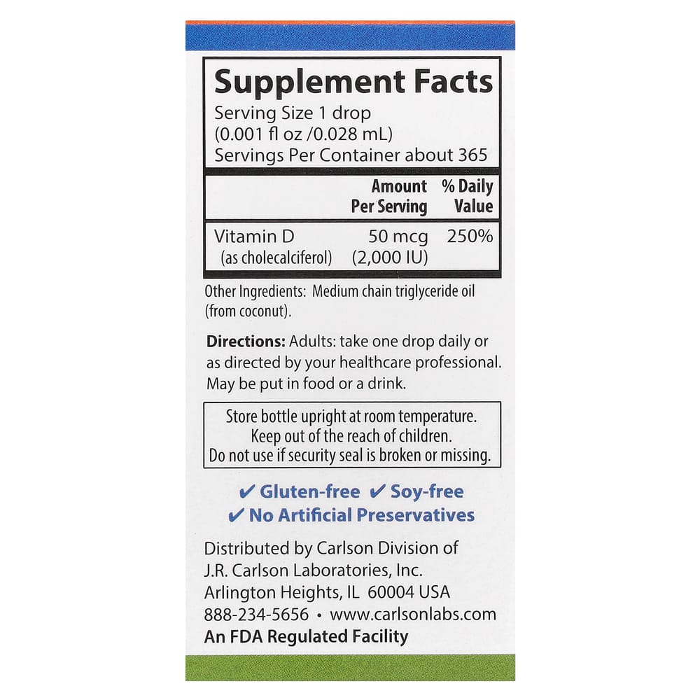 Carlson Labs Super Daily D3 50mcg (2000 IE) Flüssigkeitstropfen, 10,3 ml (0,35 fl oz)