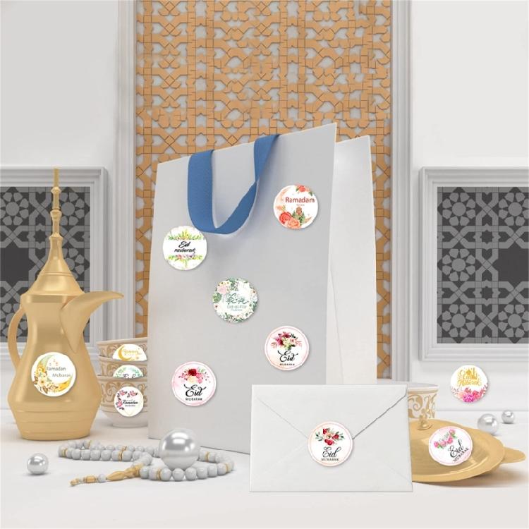 90 Counts Eid Mubarak Wrapping Sticker 40mm Round Wrapping Label for Laptops Phone Case Seal Envelope Card Decoration