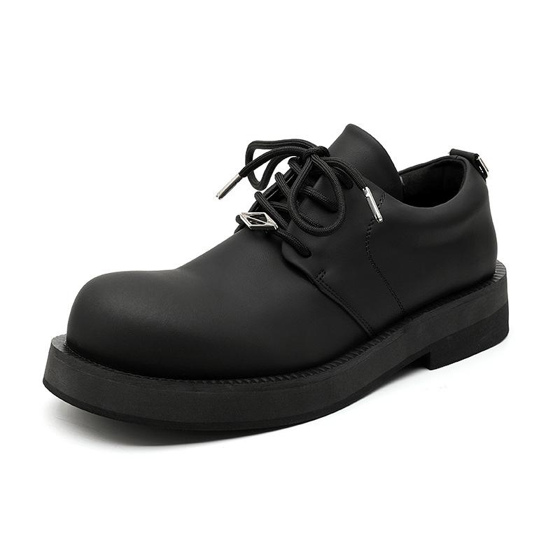 

Niche большие кожаные туфли мужские повседневные деловые туфли дерби с круглым носком 2024 темный британский тренд 9791-A 38 чёрный