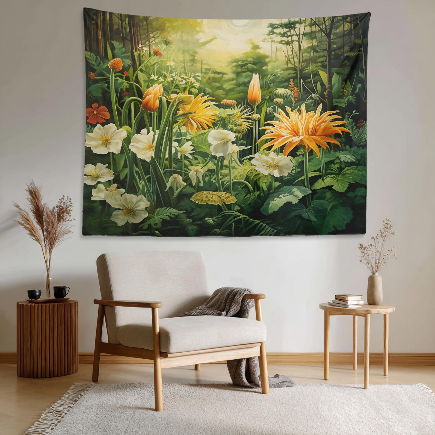 

Floral Forest Tapestry Vibrant Wildflowers Greenery Wall Art Nature Decor for Dorm Bedroom 150x200cm59x79in 74x94cm(29x37in)