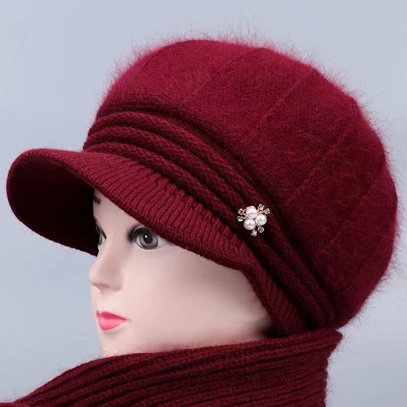 In the elderly winter hat female grandma rabbit wool old man hat mother fleece warm hat old lady knitted hat